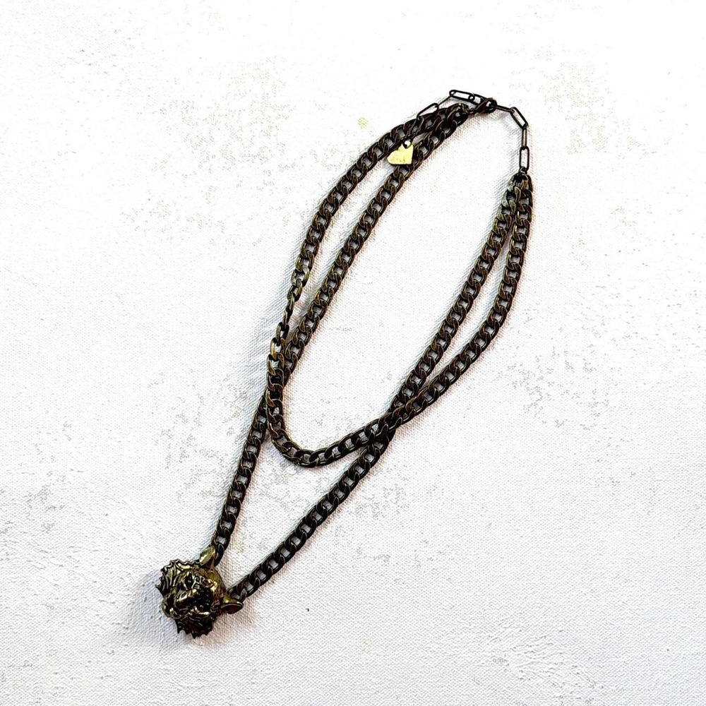 Chunky Antique Gold Tone Statement Necklace Animal